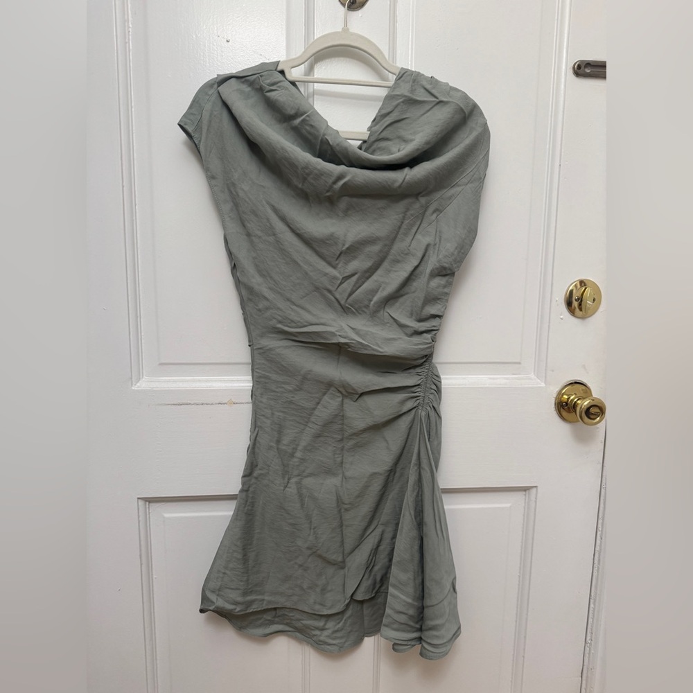 NWT - Mango asymmetrical draped short dress, sage green, size S - Picture 11 of 11